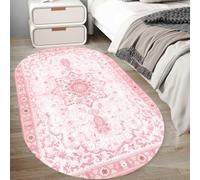 KTYUTJDH Tapis,Rose Floral Blanc Shabby Chic Traditionnel Vintage, Rose Rouge, Ovale 140 x 200 cm,Tapis Salon Table Basse Intérieur Cuisine, Exterieur Balcon Terrasse,