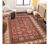 KTYUTJDH Tapis,Rouge, Jaune, Marron Floral Oriental Patterns,Rouge,Square 100 x 100 cm,Tapis Design Moderne Lavable pour Salon Chambre Cuisine Salle Buanderie,