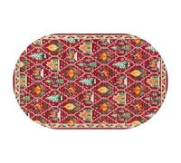 KTYUTJDH Tapis,Rouge Vert Jaune Vintage Patterns Modern Prints,Multicolour,Oval 120 x 160 cm,Tapis Moderne Salon Design Chambre décoration, Poils Ras antidérapant Lavable,