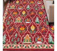 KTYUTJDH Tapis,Rouge Vert Jaune Vintage Patterns Modern Prints,Multicolour,Rectangular 160 x 200 cm,Tapis Poils Ras Salon Chambre, Antidérapant Design Moderne Lavable,