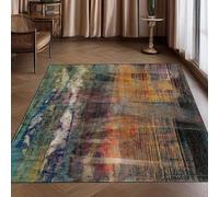 KTYUTJDH Tapis,Vert foncé, Bleu Sarcelle, Art déco, Noir, Rouge, Orange, Jaune, Multicolore, rectangulaire, 140 x 160 cm,Tapis de Zone Salon Décoratif Contemporain Design Moderne Poils Ras,