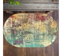KTYUTJDH Tapis,Vert Jaune Rouge Marron Abstrait Moderne, Coloré, Ovale 110 x 180 cm Lavable Tapis Salon Chambre Cuisine Bureau Coureur, Protection du Sol,