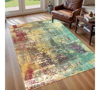 KTYUTJDH Tapis,Vert Jaune Rouge Marron Abstrait Moderne, Coloré, Rectangulaire 100 x 200 cm Tapis Salon Chambre Lavable Cuisine Bureau Coureur, Protection du Sol,