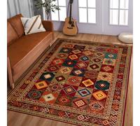 KTYUTJDH Tapis,Vintage Rouge Vert Traditionnel Bleu Jaune À Carreaux Shabby Chic, Multicolore, Carré 150 x 150 cm,Tapis Lavable et Antidérapant pour Salon, Chambre Adulte, sous Table Cuisine,