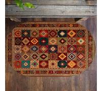 KTYUTJDH Tapis,Vintage Rouge Vert Traditionnel Bleu Jaune À Carreaux Shabby Chic, Multicolore, Ovale 150 x 180 cm, Salon Chambre, Table Cuisine, Chaise Salle à Manger, Lavable en Machine,