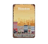 KTYWZ Affiche de voyage vintage Houston USA, affiche rétro en métal, peinture sur fer rétro pour bar, caverne, café, famille, garage, décoration murale, 30 x 30 cm