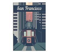 KTYWZ Plaque d'art en métal vintage, ligne d'horizon du tramway de San Francisco, décoration murale rétro, peinture sur fer pour salle de bain, cuisine, pub, jardin, café, 30 x 30 cm