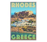 KTYWZ Plaque en métal Rhodes Mer Égée Grèce Paysage Maison Vintage Voyage Plaque en métal Vintage Rustique Décor Cave Café Bar Chambre Maison Décoration Murale 15x30CM