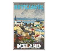 KTYWZ Plaque en métal vintage représentant un paysage urbain de Reykjavik, en Islande, décoration rustique vintage, style caverne, café, bar, chambre à coucher, décoration murale, 30 x 40 cm