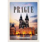 KTYWZ Plaque métallique incurvée rétro Prague Prague République tchèque Plaque décorative en étain 30 x 40 cm