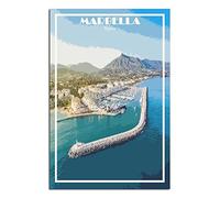 KTYWZ Plaque murale vintage en métal, affiche Marbella, port d'Espagne, cuisine, bar, cadeau fantaisie, plaque décorative murale en aluminium, 15 x 30 cm