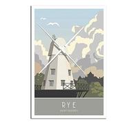 KTYWZ Plaques en étain amusantes Rye Windmill East Sussex, affiche murale, art de jardin, maison, plaque pour salle de bain, cuisine, café, mur, décoration d'Halloween et de Noël, 30 x 40 cm