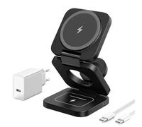 KU XIU 3-en-1 Chargeur sans Fil pour iPhone, Rapide Chargeur avec Mag-Safe | Pliable Voyage Station de Charge pour iPhone 17/16/15/14/13/12, AirPods et Apple Watch (Adaptateur Inclus)