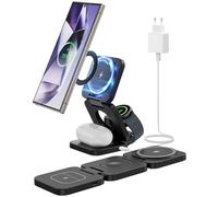 KU XIU Chargeur Induction pour Samsung, Magnétique Pliable Chargeur sans Fil pour Galaxy S25 Ultra S24 S23 S22 Note Z Fold Flip, Chargeur 3 en 1 pour Galaxy Watch Ultra 7 6 5 4, pour Galaxy Buds