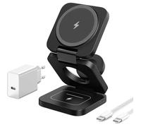 Ku Xiu Chargeur Sans Fil 3-En-1 Pliable Rapide Mag-Safe Pour Iphone 17-12, Airpods, Apple Watch + Adaptateur Inclus.