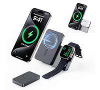 KU XIU K2 Batterie Externe Magnétique 3 en 1 5000mAh, Chargeur à Induction Qi2 15W avec Support Pliable, Station de Charge Apple pour iPhone, Apple Watch et Écouteurs - Idéale pour Les Voyages - Gris