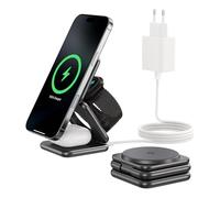 KU XIU X40Q Station de Charge Pliable, Chargeur sans Fil Qi2 Certifié 3-en-1, 15W Rapide pour iPhone 17-12/Air, 5W pour iWatch Séries 4-11/SE/Ultra et Écouteurs sans Fil 2/3/4/Pro - Gris