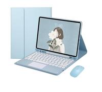 kuaijiexiaopu Clavier et Souris Ronds détachables, étui en Cuir PU et TPU Compatible avec Samsung Galaxy Tab S9 11 Pouces X710/X716B/X718U(Sky Blue+Touch Keyboard)