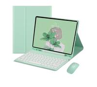 kuaijiexiaopu Clavier et Souris Ronds détachables, étui en Cuir PU et TPU Compatible avec Samsung Galaxy Tab S9 11 Pouces X710/X716B/X718U(Mint Green+Keyboard)