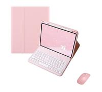 kuaijiexiaopu Étui de Protection Amovible en Cuir avec Clavier Tactile et Fonction de Verrouillage, Compatible avec la Tablette Huawei MatePad SE11/2024(Pink+Keyboard+Mouse)