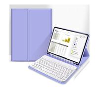 kuaijiexiaopu Étui en Cuir avec Clavier Blanc Amovible, Fin et léger, avec Porte-Stylo intégré, Compatible avec iPad Air 11 Pouces 2024(Light Purple)