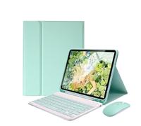 kuaijiexiaopu Étui en Cuir PU et TPU avec Clavier Amovible et Porte-Crayon intégré, Compatible avec Samsung Galaxy Tab S8 11 Pouces X700/X706(Mint Green+Keyboard+Mouse)