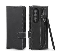 kuaijiexiaopu Étuis, 2-in-1 Detachable Leather Phone Case with Pen Slot, Twill Split Card Wallet Cover Compatible with Samsung Galaxy Z Fold 5(Twill Black)