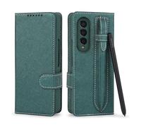 kuaijiexiaopu Étuis, 2-in-1 Detachable Leather Phone Case with Pen Slot, Twill Split Card Wallet Cover Compatible with Samsung Galaxy Z Fold 5(Dark Green)