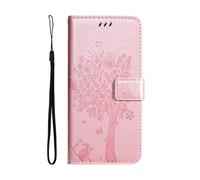 kuaijiexiaopu Étuis Embossing Cat Tree Protective Case, Flip Card Wallet Stand Cover Compatible with iPhone 16 Pro 6.3 inch(Rose Golden)