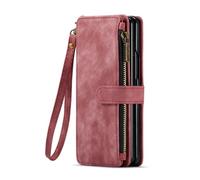 kuaijiexiaopu Étuis, Kickstand Flip Phone Cover with Card Holder, Leather Zipper Wallet Case Compatible with Samsung Galaxy Z Fold 6/5/4 5G/W23 A56/A36/A16(Rouge,Z Fold4 5G/W23)