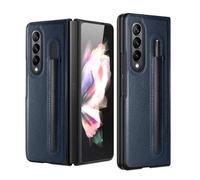 kuaijiexiaopu Étuis, Litchi Leather Case with Pencil Bag, Business Foldable Flip Shockproof Protective Cover Suitable for Samsung Galaxy Z Fold 6/5(Bleu,Z Fold5)