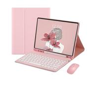 kuaijiexiaopu Round Keycap Keyboard Pen Slot TPU Leather Case Suitable for Samsung Galaxy Tab S10 plus/S9FEplus/S8plus 12.4 inch(Pink+keyboard2+Mouse)