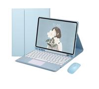 kuaijiexiaopu Round Keycap Keyboard Pen Slot TPU Leather Case Suitable for Samsung Galaxy Tab S10 plus/S9FEplus/S8plus 12.4 inch(Sky Blue+Touch keyboard2+Mouse)
