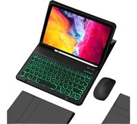 kuaijiexiaopu Tablet Protective Case with Pen Slot, Round Key Cap Keyboard Mouse Suitable for iPad Mini 7 2024/Mini6 2021 8.3-inch Universal(Black+Backlit Keyboard+Mouse)