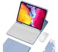 kuaijiexiaopu Tablet Protective Case with Pen Slot, Round Key Cap Keyboard Mouse Suitable for iPad Pro 2018-2022 12.9-inch Universal(Purple+Keyboard+Mouse)