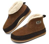 KuaiLu Chausson Botte Hommes Hiver Chausson Montant Feltro Peluche Chaud Fourré Doublure Charentaise Maison Memoire Forme Pantoufle Slipper Bottine Antidérapant Semelle Beige 47