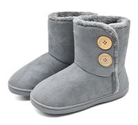KuaiLu Chausson Montant Femmes Hiver Boots Peluche Chaud Fourrure Charentaise Fourrés Laine Doublure Bottes Bottines Pantoufle Antidérapant Gris 38-39