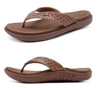 KuaiLu Marron Tongs Femmes Sandales en Cuir de Mode été Avec Support de Orthopédique Tongs de Plage et Claquettes de Piscine Taille 39EU