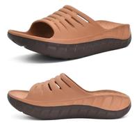 KuaiLu Sandales de Récupération Hommes Confortable Orthopediques Fasciite Plantaire Soutien Voûte Plantaire Claquettes été Plage Piscine Bout Ouvert Legere Sandalette KakiBrun EU47