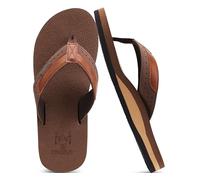 KuaiLu Tongs Hommes été Cuir en Tissu Plage Flip Flops Confort Soutien Voute Plantaire Tongue Sandales Orthopedique Mousse de Yoga Piscine Antidérapantes Douche Claquette brun clair 41