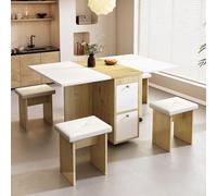 KUAKE 120 x 80 x 75 cm, avec 4 chaises, extensibles, multifonctionnelles, blanches et chênes
