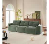 KUAKE Canapé modulaire moderne 3 places en tissu velours côtelé avec siège simple amovible, configuration 2 + 1, design nervuré, design rond, vert clair