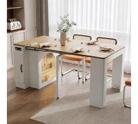 KUAKE Ilot de cuisine à roulettes, pour 4 à 5 personnes, table à manger extensible avec plateau amovible, chariot de service mobile avec prises électriques, sert de buffet, bahut ou table de bar
