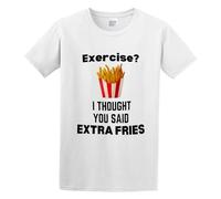 KUAKEMAOSHA Exercise I Thought You Said Extra Fries! Funny Graphic Mens Cotton Tshirt Size S