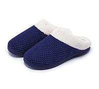 Kuako Chaussons Doublées en Peluche Femme Anti-dérapant À Mémoire D'intérieur Hiver Confort Chauds Accueil Pantoufles, Bleu Marin, 36/37 EU
