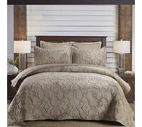 KUANDARM Couvre-Lit éPais avec 2 Taies d'oreiller Douillette MatelasséE Ensemble 3 PièCes Coton Jeter Housse De Canapé-Lit en Velours, Brown, 230X270CM