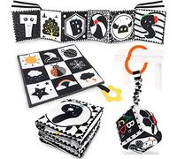 KUANGO 3 Pcs Black and White High Contrast Baby Toys 0-3 Months for Newborn, Montessori Toys for Babies Sensory Soft Book for Early Education, Infant Tummy Time Toys 0 6 9 Months Baby Essentials Gifts