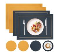 KUAOOAUK Lot de 4 sets de table et sous-verres - Isolation thermique - Double face - En cuir synthétique - Lavables et imperméables - Pour la maison, la cuisine, le restaurant, la fête, la salle à