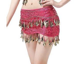 KUARWDVF 1pcs Belly Dance Skirt Waist Chain Dancing Costume Stage Wear for Women(Pinks)