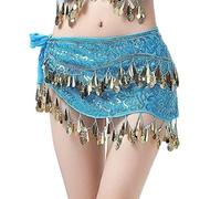 KUARWDVF Ceinture d'écharpe de hanche de danse du ventre, 1pcs Belly Dance Skirt Waist Chain Dancing Costume Stage Wear for Women(Lake Blue)